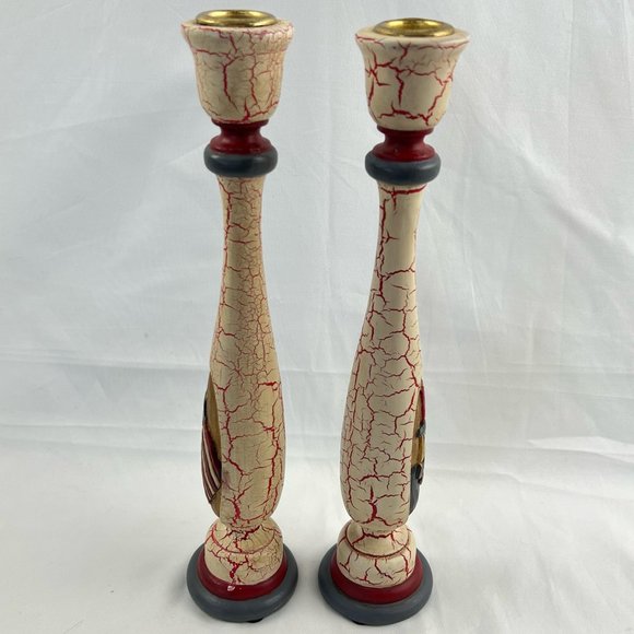 1998 Whispering Pines Lori Miller Pillar Candle Holders American Patriot Carved - Picture 4 of 11